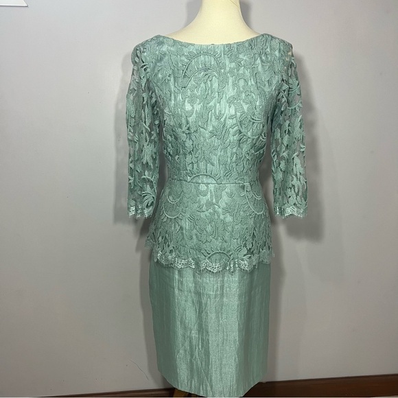 Adrianna Papell Peplum Dress Green Floral Lace Formal Wedding Guest Mermaid Sz 8 - Picture 9 of 15
